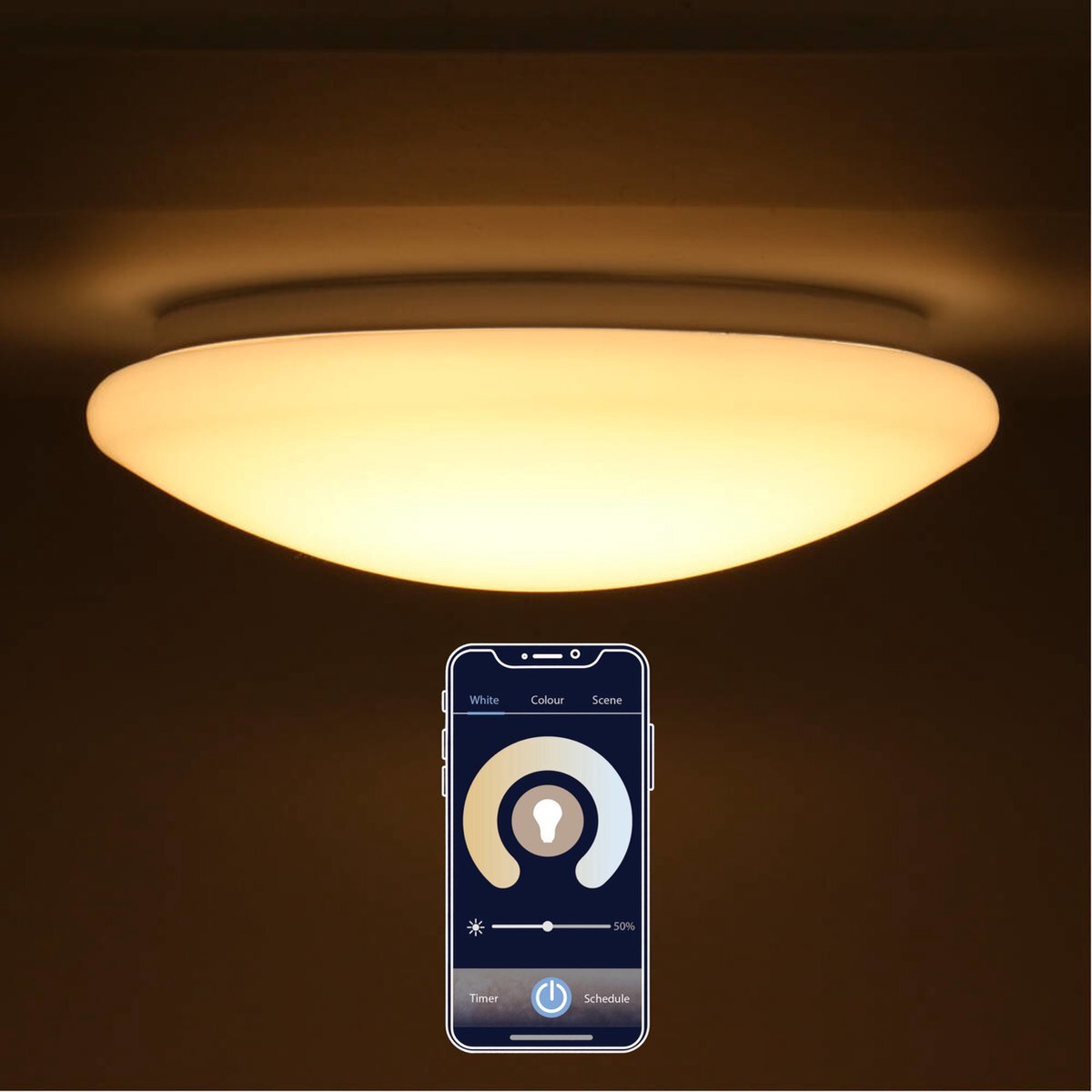 Proventa Proventa® WIFI LED Plafondlamp - Dimbaar van warm naar koud wit - 33 cm - Geschikt voor woonkamer & badkamer