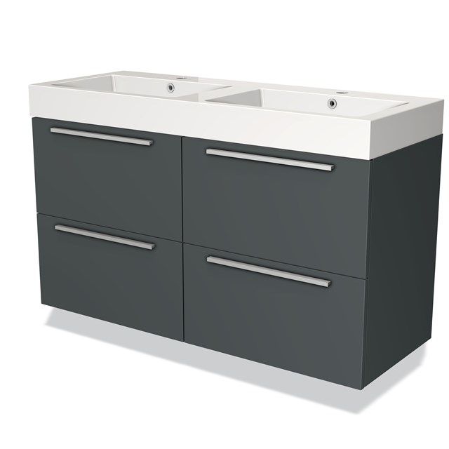 Maxaro Badkamermeubel 120cm Modulo Donkergrijs 4 Lades Vlak Wastafel Mineraalmarmer