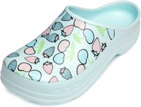 Ladeheid Tuinklompen voor dames ultralicht EVA tuinschoenen LA-CA-ComoHappyWoman - aqua/blauw fruitmotief, maat 41