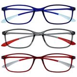 Opulize Ice 3 Stuks Super Lichtgewicht Leesbril Blauw Grijs Rood Vrouwen Mannen RRR61-37Z +2,00