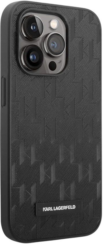 Karl Lagerfeld Saffiano Monogram Back Cover - Geschikt voor Apple iPhone 14 Pro (6.1") - Zwart