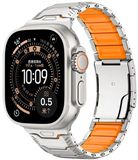 Strap-it Titanium mecha hybride band geschikt voor Apple Watch 44/45/46/49mm - Titanium/Oranje