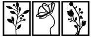 Merkloos Wanddecoratie Metalen Triptych Bloemen - Minimalistisch Zwart