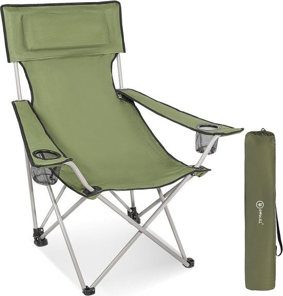 Campingklapstoel groen met bekerhouder