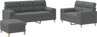 vidaXL 3-delige Loungeset met kussens stof donkergrijs