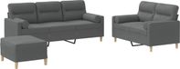 vidaXL 3-delige Loungeset met kussens stof donkergrijs