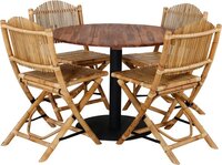 Hioshop Cot tuinmeubelset tafel Ø100cm en 4 stoel F Cane lichtgrijs, naturel.