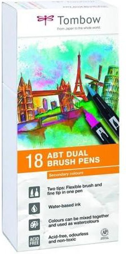 Tombow ABT Dual-Brush tekenpennen - Secundaire kleuren - Set van 18