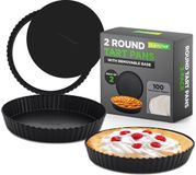NutriChef Quichevorm – Set van 2 Ronde Taartvorm 22 cm – Losse Bodem – Anti-aanbak – Koolstofstaal – Zwart