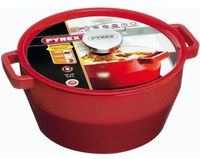 Pyrex Mijoteuse Ronde, 24 cm, 3,6 litre, intérieur en fonte, rouge