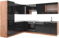 Vicco Hoekkeuken Fame-Line, Antraciet Hoogglans/Goudkleurig Eiken, 287 x 227 cm, WB Marmer