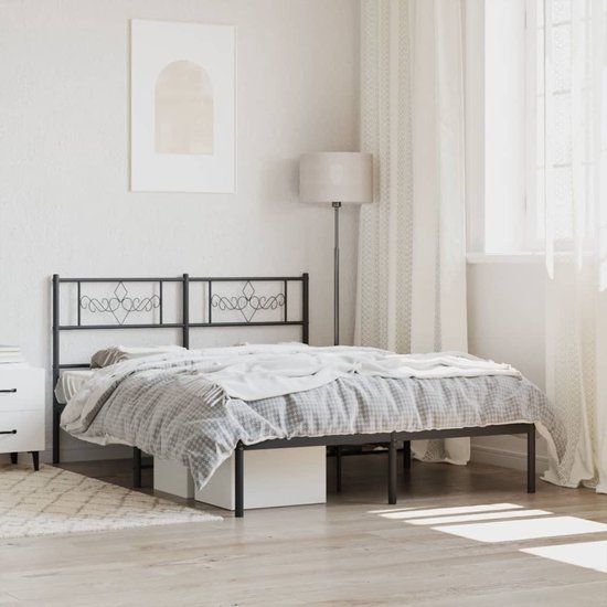 vidaXL Bedframe met hoofdbord metaal zwart 120x200 cm