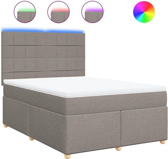 vidaXL Boxspring met matras stof taupe 140x190 cm
