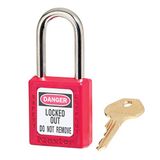 Master Lock 410RED Thermoplastisch veiligheidshangslot voor mechanische installatie, Rood, Beugel 3,8 x 2 cm