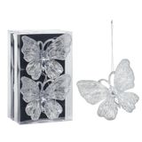 Christmas Decoration Kersthangers vlinders 4x-transparant glitter 15cm