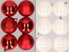 Merkloos / Sans marque Kaemingk B.V. 12x stuks kunststof kerstballen mix van rood en parelmoer wit 8 cm