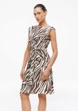s.Oliver BLACK LABEL s.Oliver Jurk crème Zebraprint Lange mouw Ronde hals Kuithoogte Polyester Katoen Casual Vrouwen Volwassenen