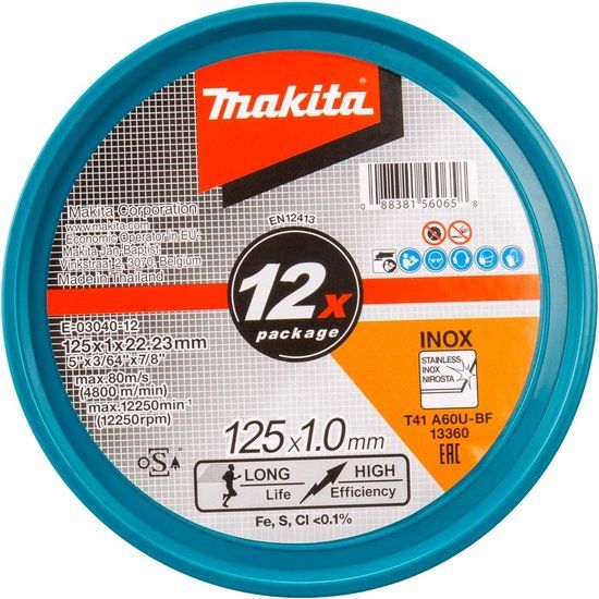 Makita doorslijpschijf RVS 12 stuks E-03040-12