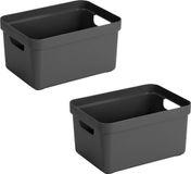 Bellatio Decorations Sunware Opbergbox Sigma - Voordeelset van 8x stuks - kunststof - antraciet - 13 liter - 35 x 25 x 18 cm