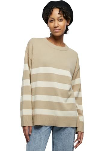 Urban Classics Women's Striped Knit Crew Sweater - Wetsand/Sand - 3XL