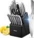 Bloc à couteaux, set de couteaux de cuisine professionnel, 16 pièces, acier inoxydable, set de couteaux de cuisine avec bloc en bois, set de couteaux, couteaux, noir
