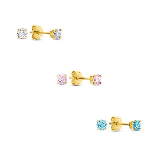 Silventi 9SIL-SET0030 Zilveren Zirkonia Oorknoppen Set 3mm - Zilver - Multi Kleur