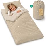 Totsy baby Slaapzak kinderen met kussen en ritssluiting voor baby 3-7 jaar - 75x140 cm kinderslaapzak binnen voor kinderdagverblijf kleuterschool dekenslaapzak Oeko-Tex 75 x 140 Beige met witte sterren