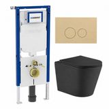 Geberit QeramiQ Dely Toiletset - 36.3x51.7cm - Inbouwreservoir UP720 - Rimless - Diepspoel - Softclose Zitting - Bedieningsplaat Beige - Mat Zwart