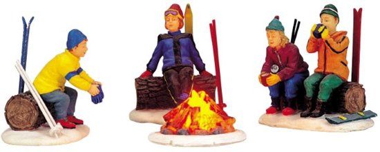 LEMAX Skiers' Camp Fire - Set of 4 - B/O (4.5V) - Kerstdecoratie