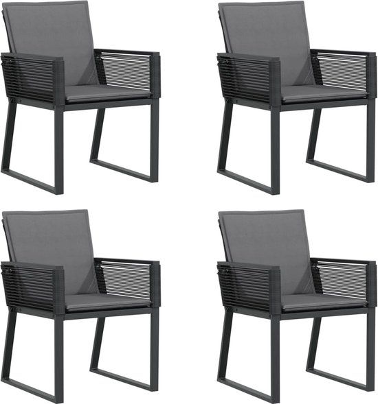 vidaXL Tuinstoelen 4 stuks met kussens poly rattan zwart