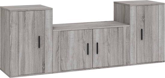 vidaXL 3-delige Tv-meubelset Bewerkt Hout Grijs Sonoma Eikenkleurig