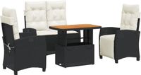 vidaXL 4-delige Tuinset met Kussens, Poly Rattan, Zwart