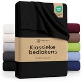 GREEN MARK Textilien vlaklaken 100% katoen – Klassiek laken zonder elastiek, zacht voor de huid, makkelijk te onderhouden, wasbaar op hoge temperatuur – Zwart – 240x275 cm
