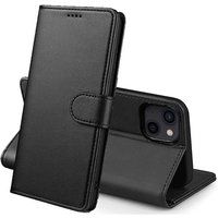 Phonillico® Hoesje voor iPhone 13 MINI (5,4) - Zwart Portemonneeklep Magnetische klep Kaartopslag