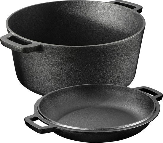 Navaris Dutch Oven gietijzeren pan met deksel - 4,7 liter - 32 x 26 x 16 cm - Zwart