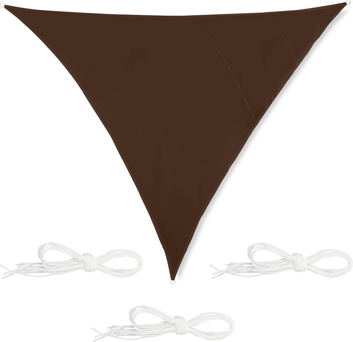 Relaxdays schawuwdoek driehoek - met ringen - zonwering - zonnezeil - schaduwzeil - bruin 4 x 4 x 4 m