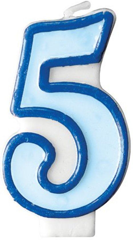 Taart kaars blauw 5 jaar 7,5 cm.
