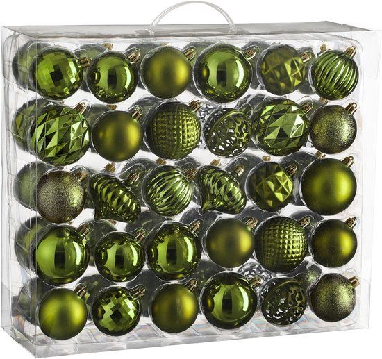 Mica Decorations Kerstballen Set - 60 Stuks - Ø7 cm - Onbreekbaar - Donkergroen