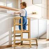 COSYLAND Opstapkruk voor Kinderen – Leertoren met 2 Treden en Leuning – Naturel