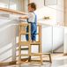 COSYLAND Opstapkruk voor Kinderen – Leertoren met 2 Treden en Leuning – Naturel
