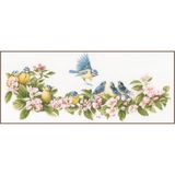 LANARTE Borduurpakket Kruissteek Schilderij PIMPELMEZEN & BLOESEMS Handwerkpakket voor Wanddecoratie 61 x 26 cm