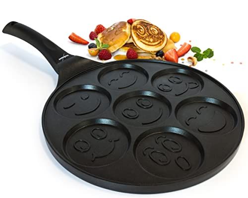 endusor Pancake pan kinderen met smiley - Ø26cm | Inductie keramisch gas elektrisch | 7x mini vormmaker