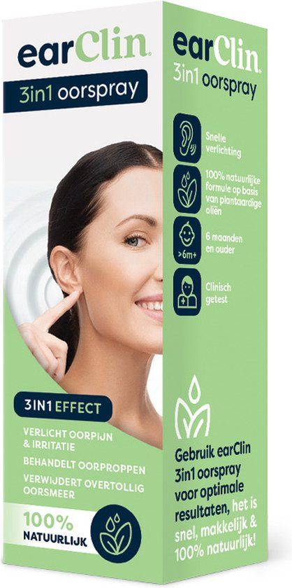 EarClin Oorspray 3in1 - 100% natuurlijk - Oorsmeer Verwijderaar - Oordruppels - Oorreiniger - Oorspuit - Verlicht pijn & Irritatie - Behandelt Oorproppen - Alternatief Wattenstaafjes