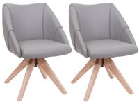 Mendler Set van 2 eetkamerstoelen, HWC-Q52, keukenstoel, draaistoel, gestoffeerd, eettafelstoel, draaibaar, hout, kunstleer, lichtgrijs