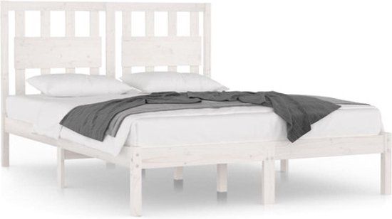 vidaXL Bedframe massief grenenhout wit 135x190 cm