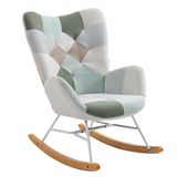 MEUBLE COSY Schommelstoelen, Scandinavische borstvoedingsschommelstoel Vrije tijds- en ruststoel in patchworkstof met massief houten metalen poten voor woonkamer, slaapkamer, 69x85x97cm