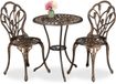 Relaxdays bistro set, bistrotafel en stoelen, 2 persoons, met parasolgat, aluminium, tuinset, buiten, bronskleurig