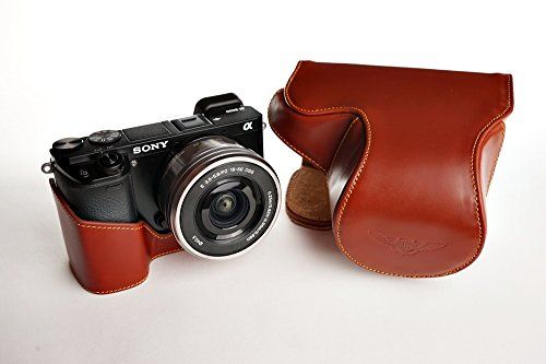 TP Handgemaakte Echt Lederen Full Camera Case Bag Cover Voor Sony A6000 16-50mm Lens Bruin Kleur