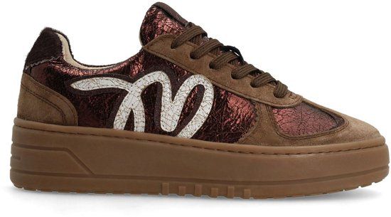 Manfield - Dames - Donker bronzen metallic sneakers met details - Maat 38