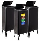 WELL HOME MOBILIARIO & DECORACIÓN 3 x Smart vuilnisemmer met 60 l inhoud, hoogte: 95,5 x 35,5 x 26 cm, zwart met magnetische etiketten
